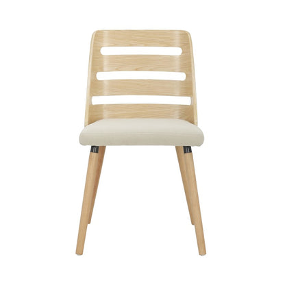 LumiSource Trevi Chair | Mid-Century Natural Wood and Cream Fabric Ladder Back | Dining Room & Living Room Accent Seating | Model CH-TREVINACR