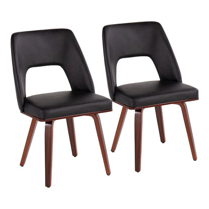 LumiSource Triad Chair Set of 2 | Mid-Century Walnut Bamboo and Black PU Leather | Dining Room & Living Room Accent Seating | Model CH-TRIADUPWLBK2