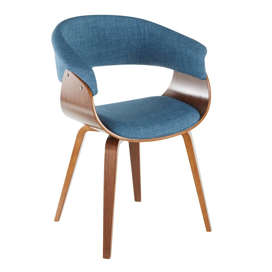 LumiSource Vintage Mod Chair | Walnut Wood and Blue Fabric | Dining & Accent Seating | 20 x 24 x 31 in | Model CH-VMONLWLBU