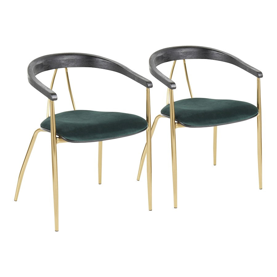 LumiSource Vanessa Chair Set of 2 | Gold Metal and Green Velvet with Black Wood | Dining Room Seating | 21 x 20 x 29 in | Model CH-VNESAAUVGN2