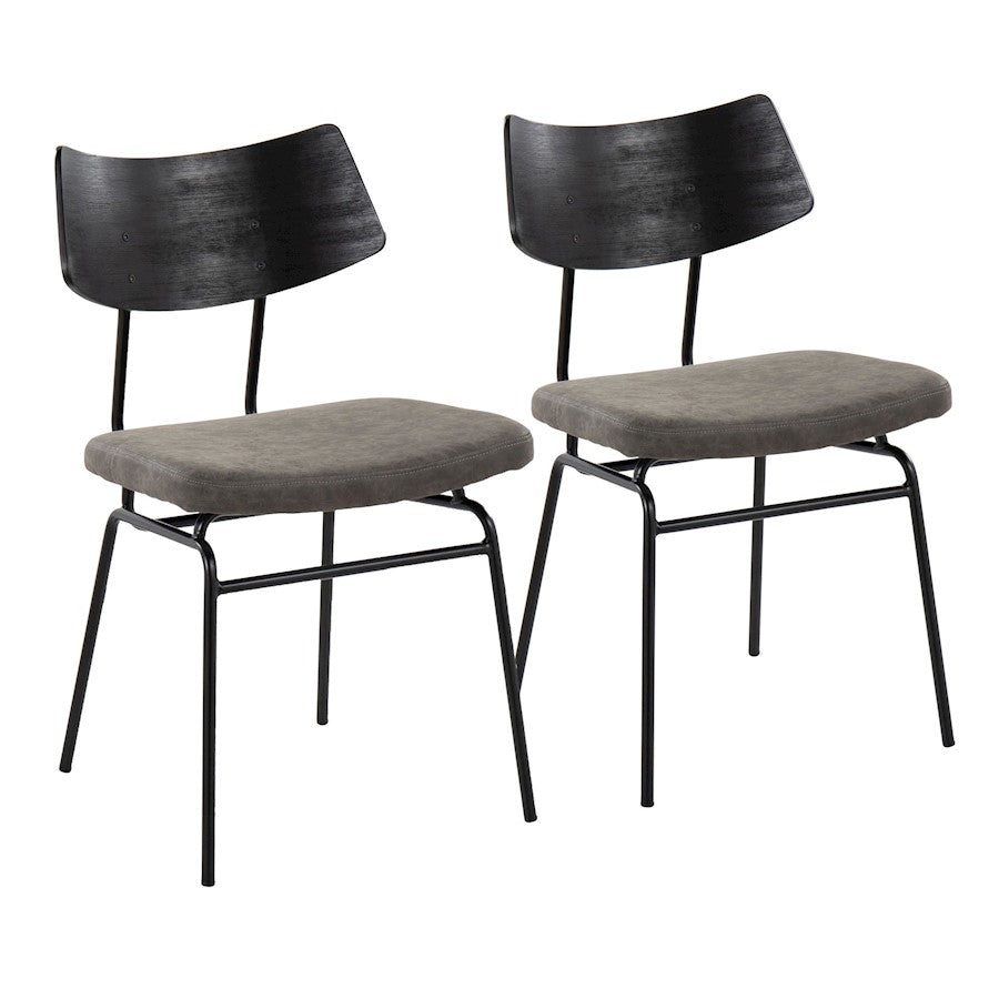 LumiSource Walker Chair Set of 2 | Mid-Century Black Metal & Dark Grey PU | Dining Room & Living Room Seating | 18 x 20 x 31 in | Model CH-WALKERBKGY2