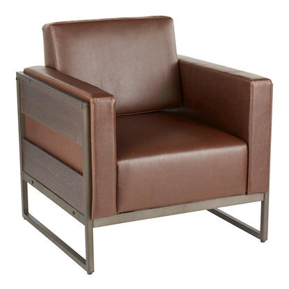 LumiSource Drift Lounge Chair | Antique Metal, Espresso Wood, Brown PU | Living Room & Lounge Seating | 32 x 31 x 34 in | Model CHR-DRIFT2ANBN