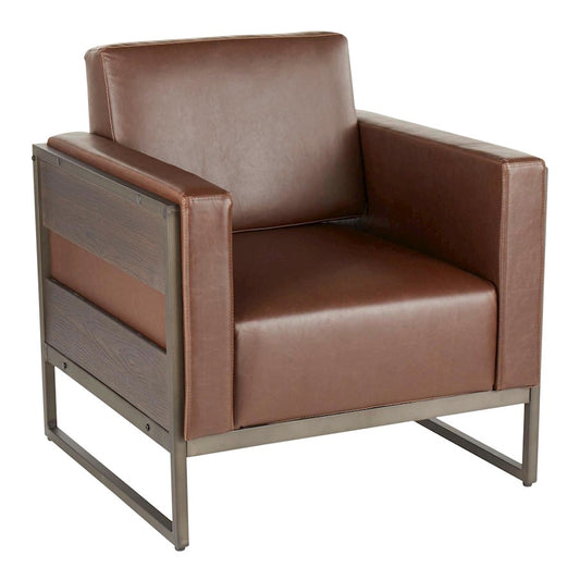 LumiSource Drift Lounge Chair | Antique Metal, Espresso Wood, Brown PU | Living Room & Lounge Seating | 32 x 31 x 34 in | Model CHR-DRIFT2ANBN
