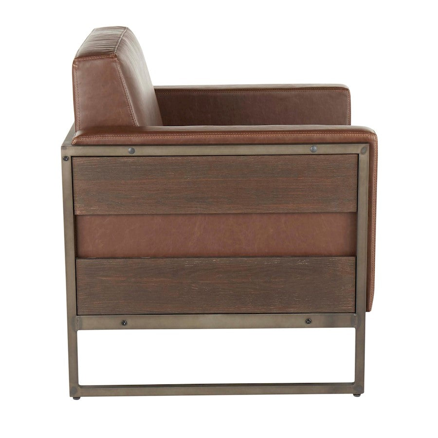LumiSource Drift Lounge Chair | Antique Metal, Espresso Wood, Brown PU | Living Room & Lounge Seating | 32 x 31 x 34 in | Model CHR-DRIFT2ANBN