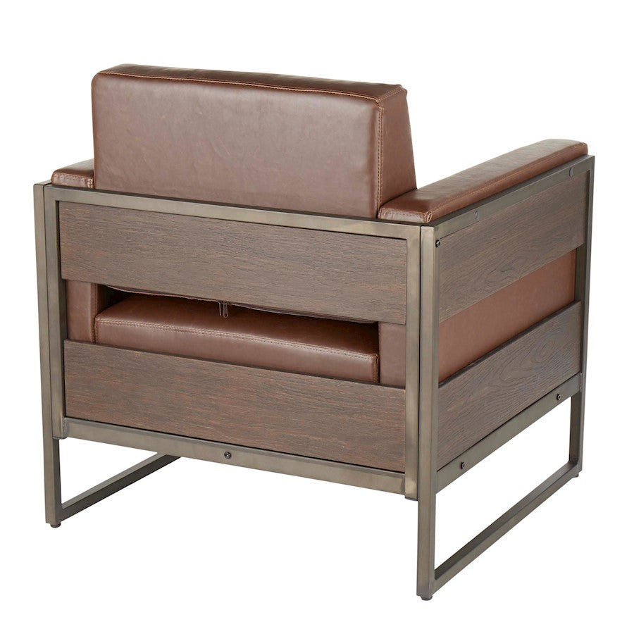 LumiSource Drift Lounge Chair | Antique Metal, Espresso Wood, Brown PU | Living Room & Lounge Seating | 32 x 31 x 34 in | Model CHR-DRIFT2ANBN