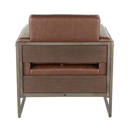 LumiSource Drift Lounge Chair | Antique Metal, Espresso Wood, Brown PU | Living Room & Lounge Seating | 32 x 31 x 34 in | Model CHR-DRIFT2ANBN