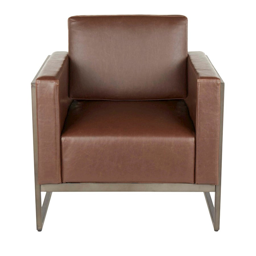 LumiSource Drift Lounge Chair | Antique Metal, Espresso Wood, Brown PU | Living Room & Lounge Seating | 32 x 31 x 34 in | Model CHR-DRIFT2ANBN