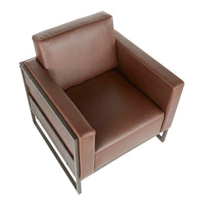 LumiSource Drift Lounge Chair | Antique Metal, Espresso Wood, Brown PU | Living Room & Lounge Seating | 32 x 31 x 34 in | Model CHR-DRIFT2ANBN