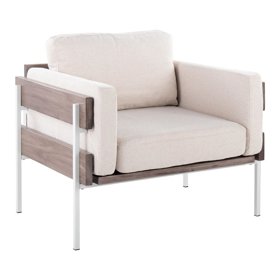 LumiSource Kari Accent Chair | White Metal, Grey Wood, and Cream Fabric | Living Room & Bedroom Lounge Seating | Model CHR-KARI2WGYCR