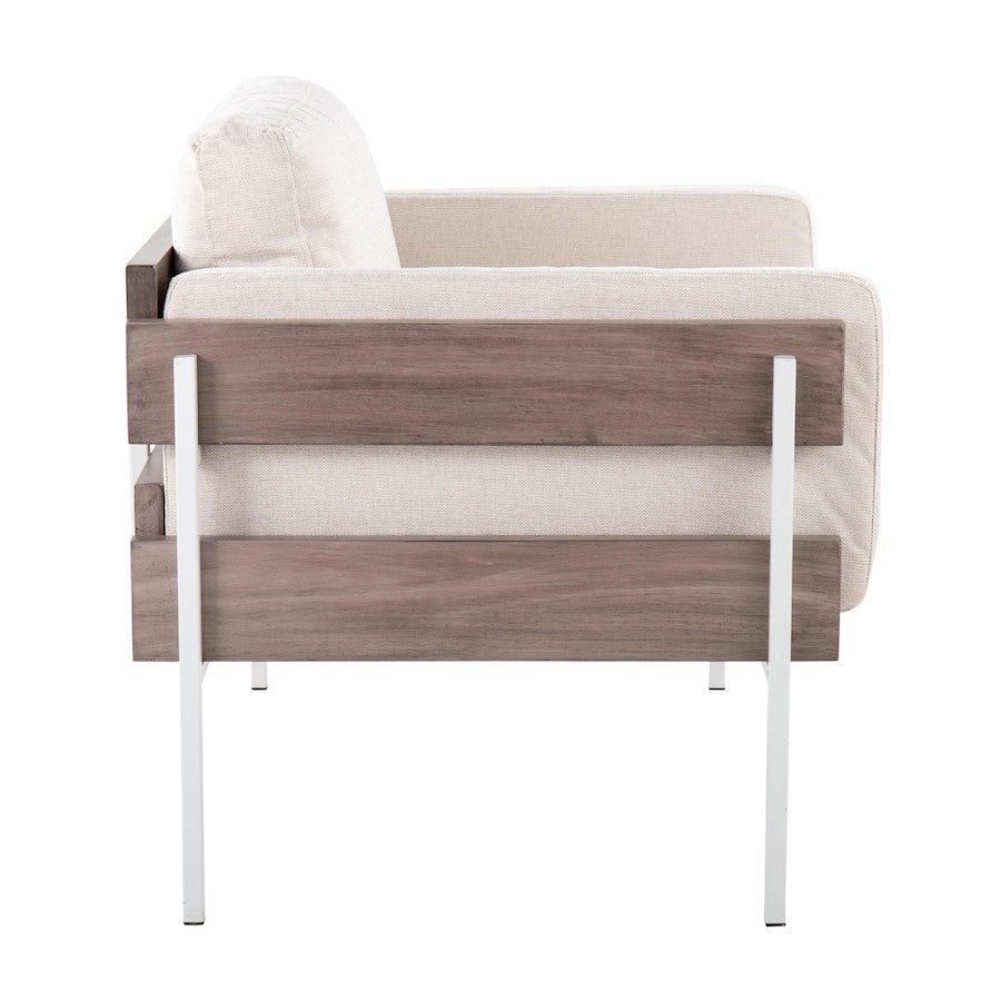 LumiSource Kari Accent Chair | White Metal, Grey Wood, and Cream Fabric | Living Room & Bedroom Lounge Seating | Model CHR-KARI2WGYCR