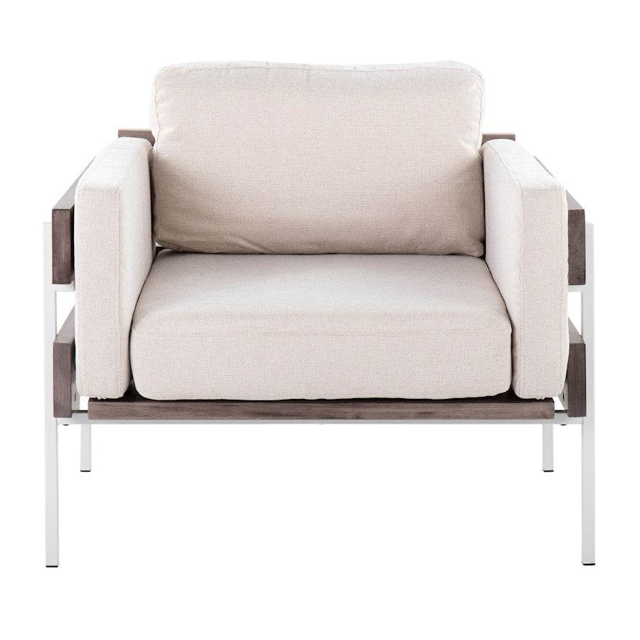 LumiSource Kari Accent Chair | White Metal, Grey Wood, and Cream Fabric | Living Room & Bedroom Lounge Seating | Model CHR-KARI2WGYCR