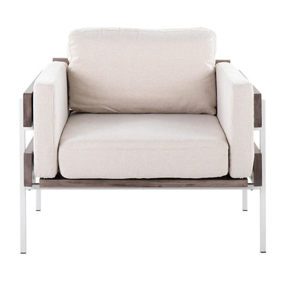 LumiSource Kari Accent Chair | White Metal, Grey Wood, and Cream Fabric | Living Room & Bedroom Lounge Seating | Model CHR-KARI2WGYCR