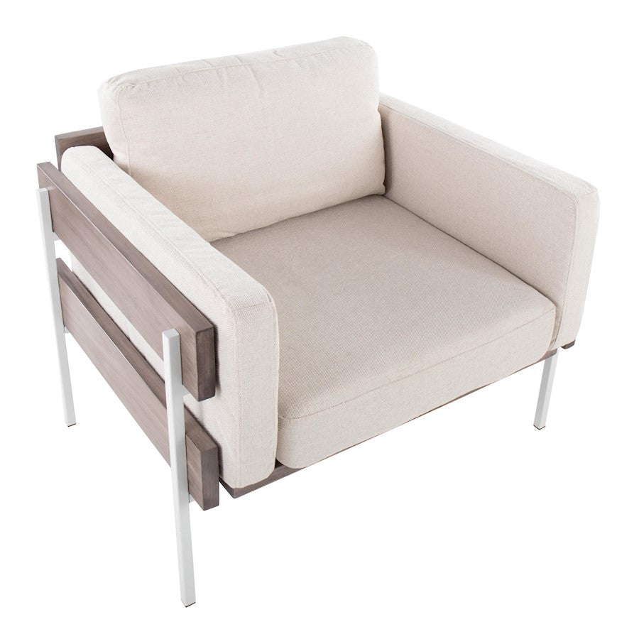 LumiSource Kari Accent Chair | White Metal, Grey Wood, and Cream Fabric | Living Room & Bedroom Lounge Seating | Model CHR-KARI2WGYCR