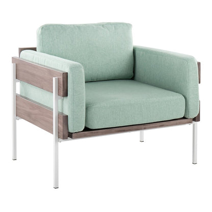 LumiSource Kari Accent Chair | White Metal, Grey Wood, Light Green Fabric | Living Room & Reading Nook | 30.5 x 36 x 30.5 in | Model CHR-KARI2WGYLGN