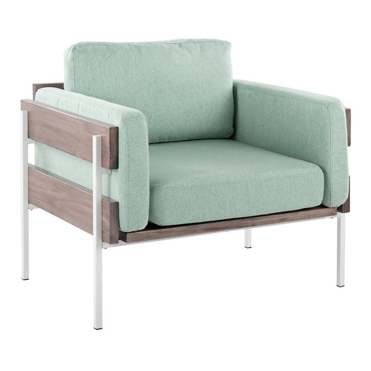 LumiSource Kari Accent Chair | White Metal, Grey Wood, Light Green Fabric | Living Room & Reading Nook | 30.5 x 36 x 30.5 in | Model CHR-KARI2WGYLGN