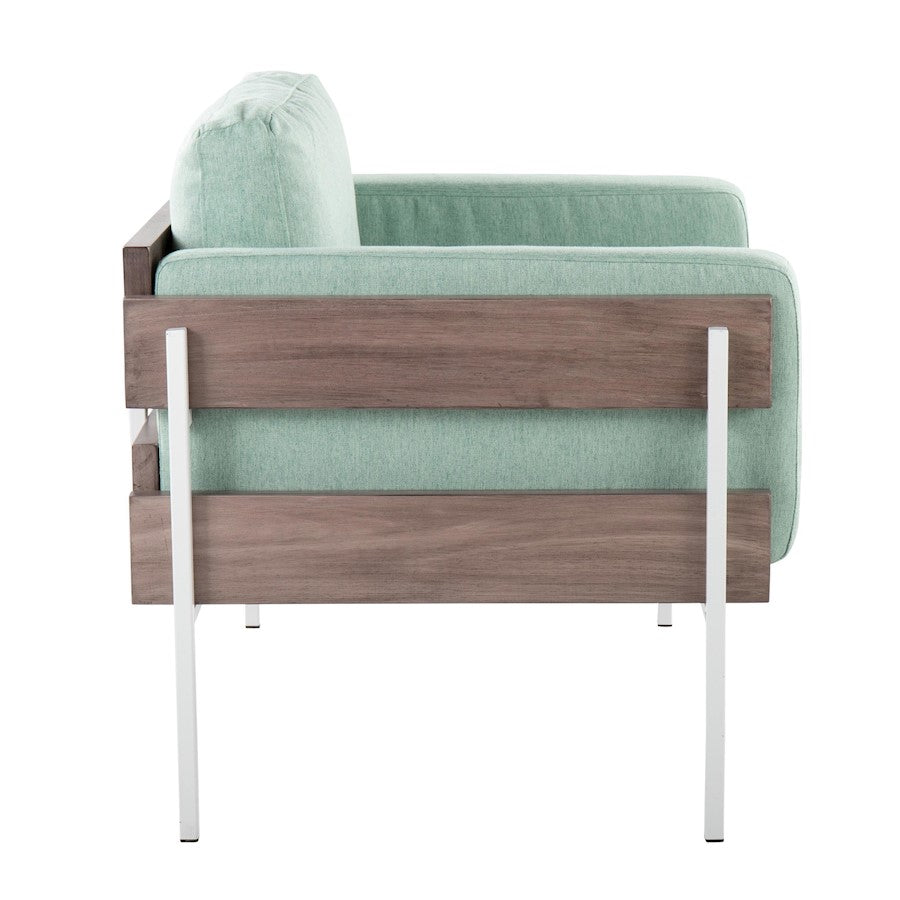 LumiSource Kari Accent Chair | White Metal, Grey Wood, Light Green Fabric | Living Room & Reading Nook | 30.5 x 36 x 30.5 in | Model CHR-KARI2WGYLGN