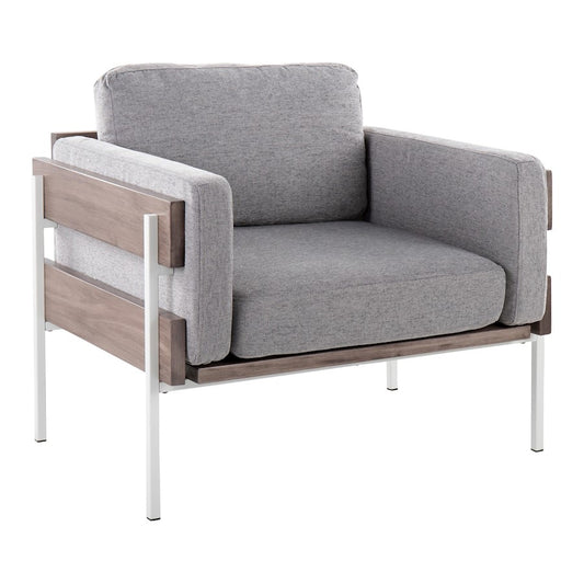 LumiSource Kari Accent Chair | White Metal, Grey Wood, Light Grey Fabric | Living Room & Reading Nook | 30.5 x 36 x 30.5 in | Model CHR-KARI2WGYLGY