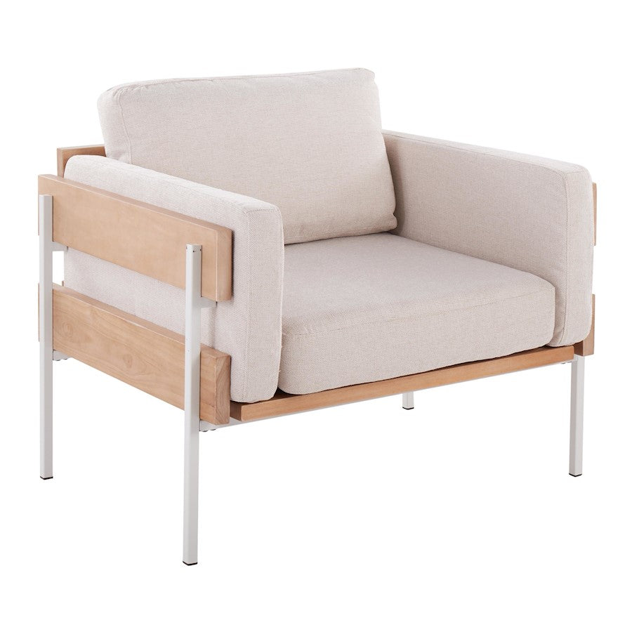 LumiSource Kari Accent Chair | White Metal, Natural Wood, Cream Fabric | Living Room & Reading Nook | 30.5 x 36 x 30.5 in | Model CHR-KARI2WNACR