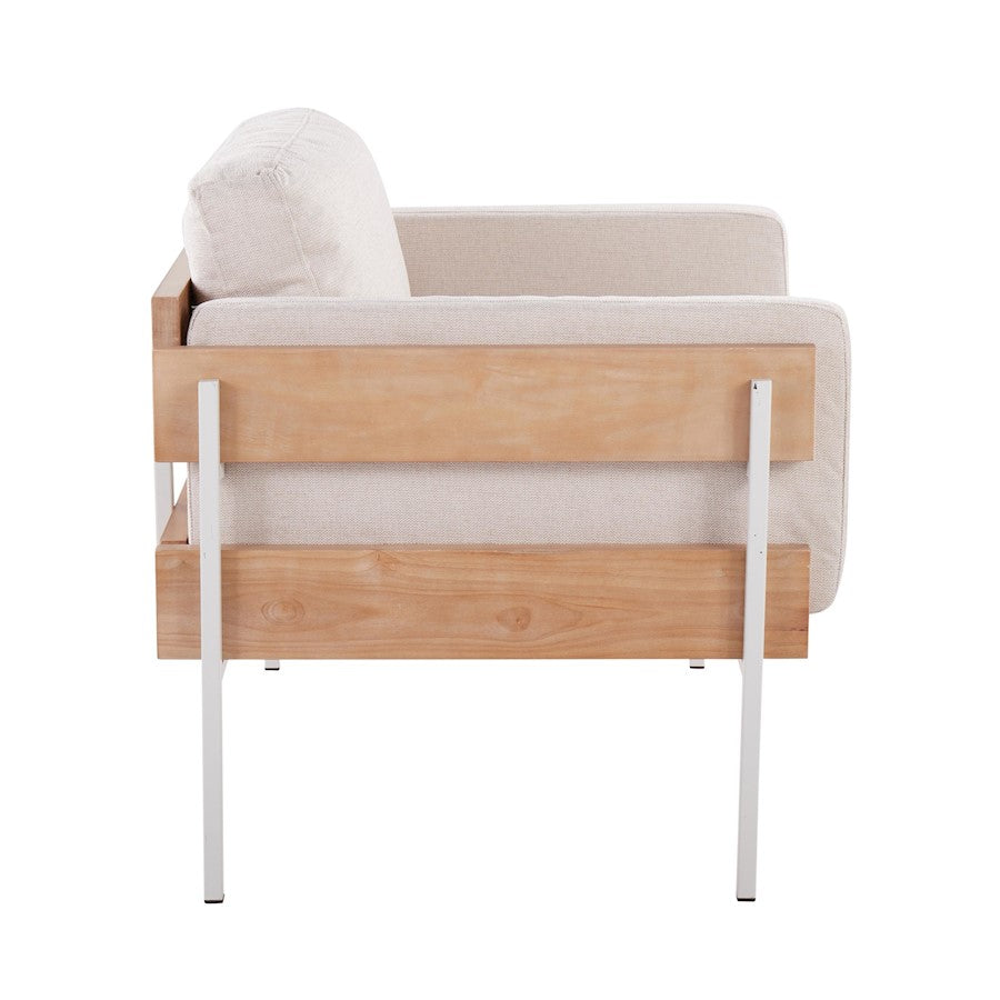 LumiSource Kari Accent Chair | White Metal, Natural Wood, Cream Fabric | Living Room & Reading Nook | 30.5 x 36 x 30.5 in | Model CHR-KARI2WNACR