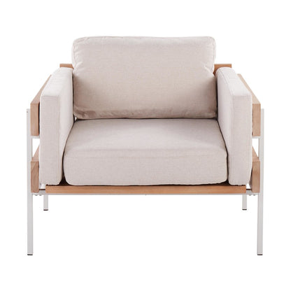 LumiSource Kari Accent Chair | White Metal, Natural Wood, Cream Fabric | Living Room & Reading Nook | 30.5 x 36 x 30.5 in | Model CHR-KARI2WNACR