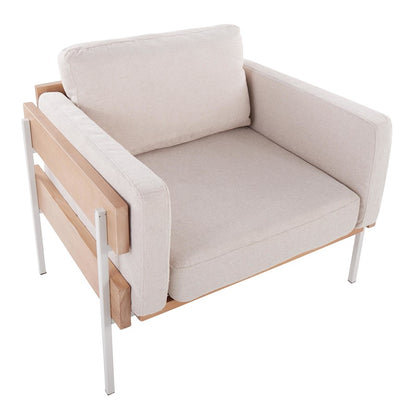 LumiSource Kari Accent Chair | White Metal, Natural Wood, Cream Fabric | Living Room & Reading Nook | 30.5 x 36 x 30.5 in | Model CHR-KARI2WNACR