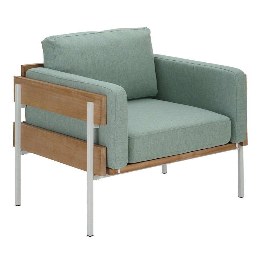 LumiSource Kari Accent Chair | White Metal, Natural Wood, Light Green Fabric | Living Room & Reading Nook | Model CHR-KARI2WNALGN