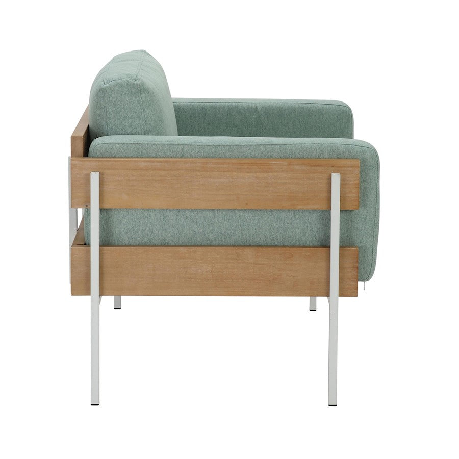LumiSource Kari Accent Chair | White Metal, Natural Wood, Light Green Fabric | Living Room & Reading Nook | Model CHR-KARI2WNALGN