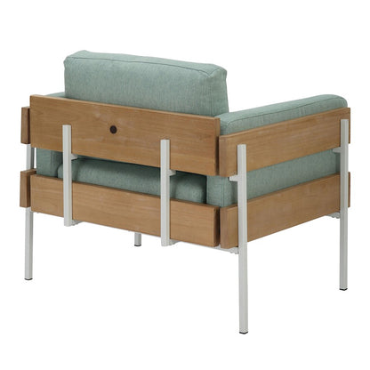 LumiSource Kari Accent Chair | White Metal, Natural Wood, Light Green Fabric | Living Room & Reading Nook | Model CHR-KARI2WNALGN