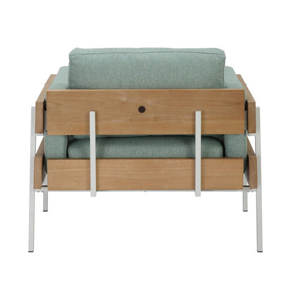 LumiSource Kari Accent Chair | White Metal, Natural Wood, Light Green Fabric | Living Room & Reading Nook | Model CHR-KARI2WNALGN