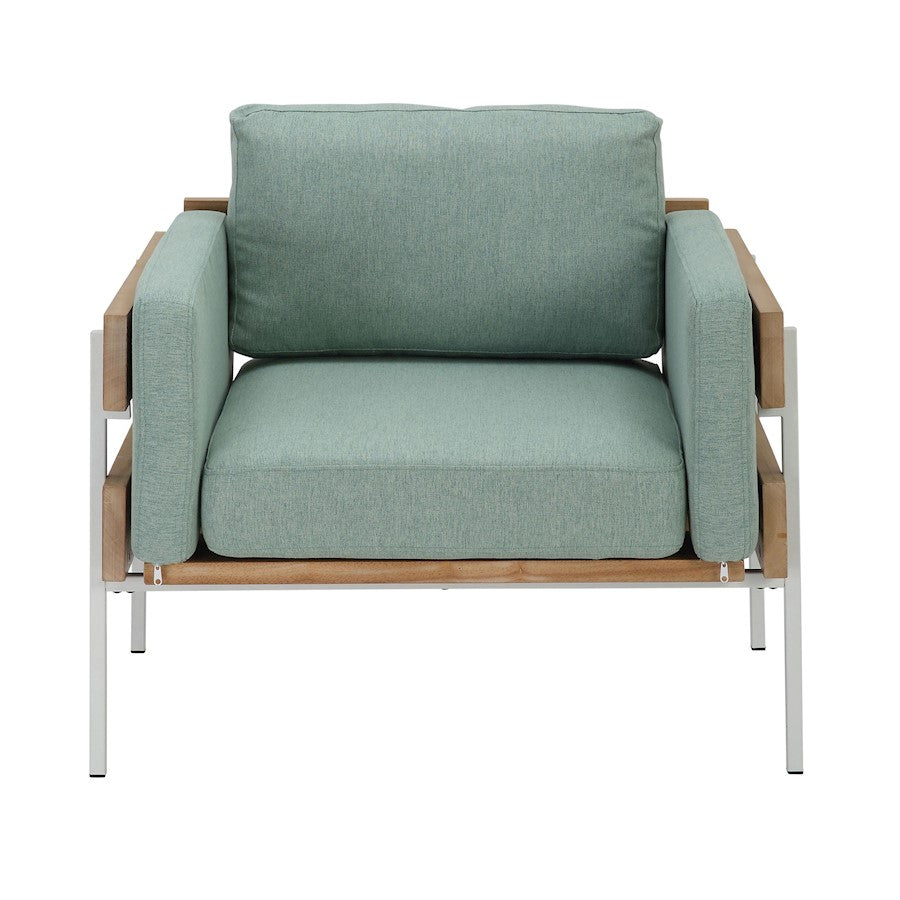 LumiSource Kari Accent Chair | White Metal, Natural Wood, Light Green Fabric | Living Room & Reading Nook | Model CHR-KARI2WNALGN