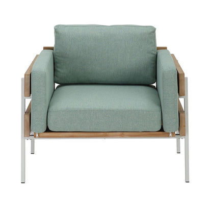 LumiSource Kari Accent Chair | White Metal, Natural Wood, Light Green Fabric | Living Room & Reading Nook | Model CHR-KARI2WNALGN