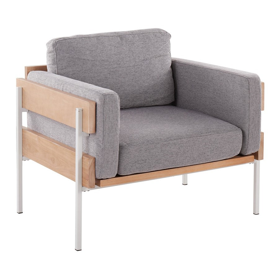 LumiSource Kari Accent Chair | White Metal, Natural Wood, Light Grey Fabric | Living Room & Reading Nook | Model CHR-KARI2WNALGY