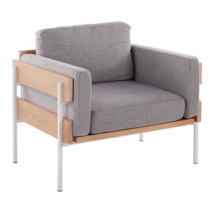 LumiSource Kari Accent Chair | White Metal, Natural Wood, Light Grey Fabric | Living Room & Reading Nook | Model CHR-KARI2WNALGY