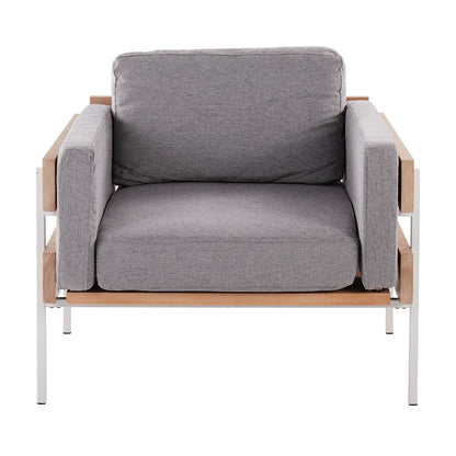 LumiSource Kari Accent Chair | White Metal, Natural Wood, Light Grey Fabric | Living Room & Reading Nook | Model CHR-KARI2WNALGY
