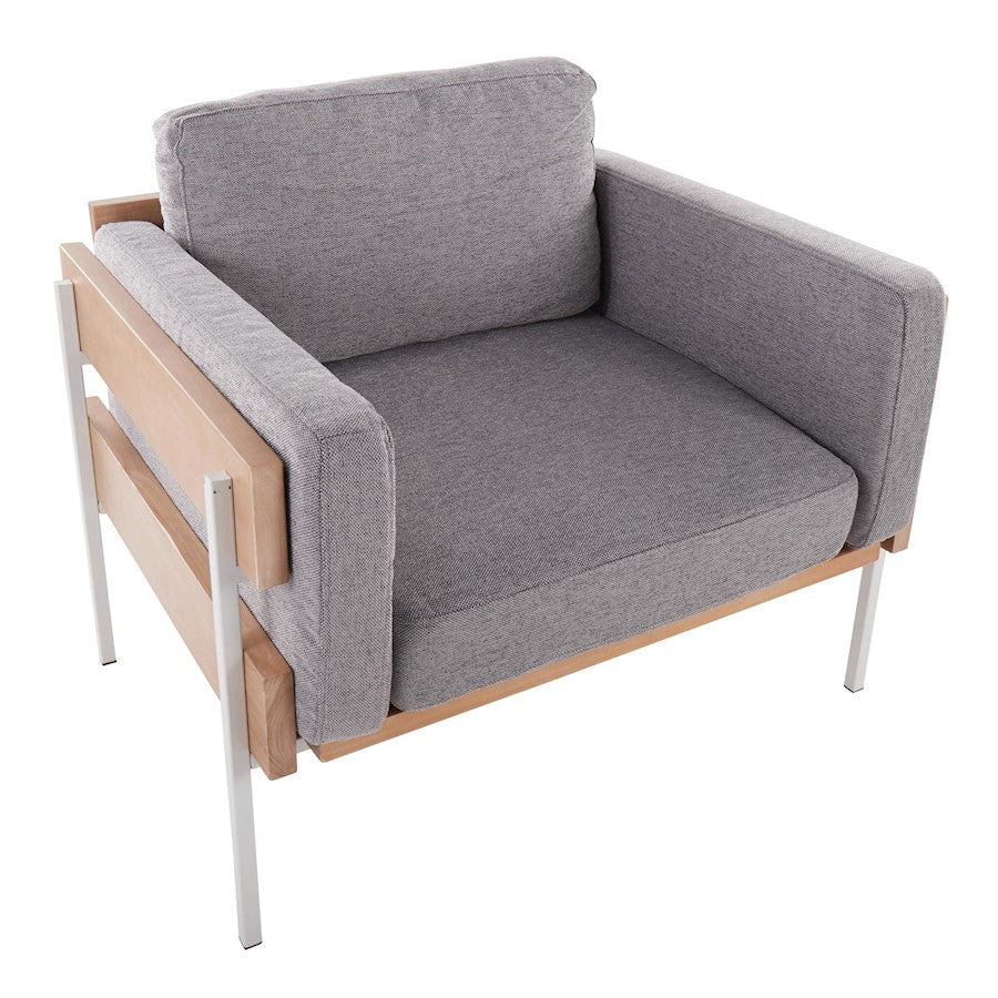 LumiSource Kari Accent Chair | White Metal, Natural Wood, Light Grey Fabric | Living Room & Reading Nook | Model CHR-KARI2WNALGY