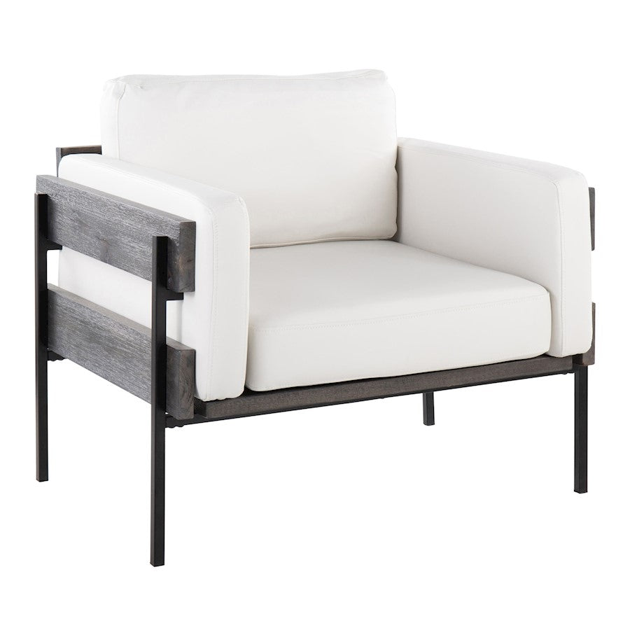 LumiSource Kari Accent Chair | Black Metal, Grey Wood, White PU | Living Room & Office Seating | 36 W x 30 D x 30.5 H in | Model CHR-KARIPU2BKGYW