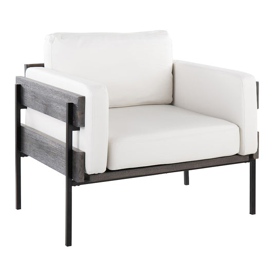 LumiSource Kari Accent Chair | Black Metal, Grey Wood, White PU | Living Room & Office Seating | 36 W x 30 D x 30.5 H in | Model CHR-KARIPU2BKGYW