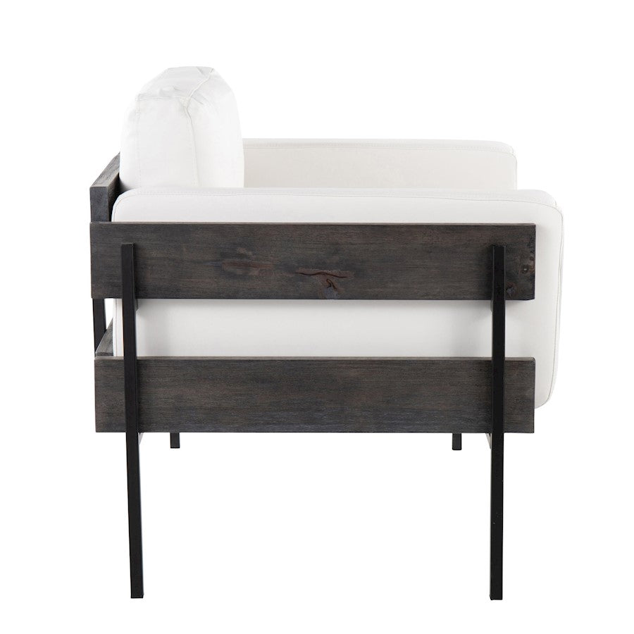 LumiSource Kari Accent Chair | Black Metal, Grey Wood, White PU | Living Room & Office Seating | 36 W x 30 D x 30.5 H in | Model CHR-KARIPU2BKGYW