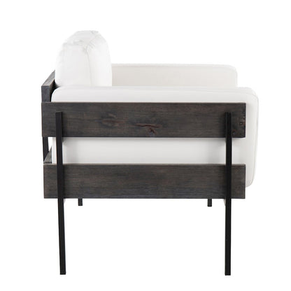 LumiSource Kari Accent Chair | Black Metal, Grey Wood, White PU | Living Room & Office Seating | 36 W x 30 D x 30.5 H in | Model CHR-KARIPU2BKGYW