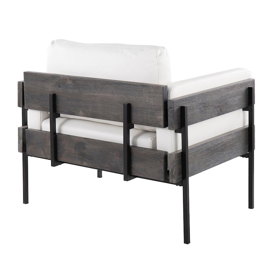 LumiSource Kari Accent Chair | Black Metal, Grey Wood, White PU | Living Room & Office Seating | 36 W x 30 D x 30.5 H in | Model CHR-KARIPU2BKGYW