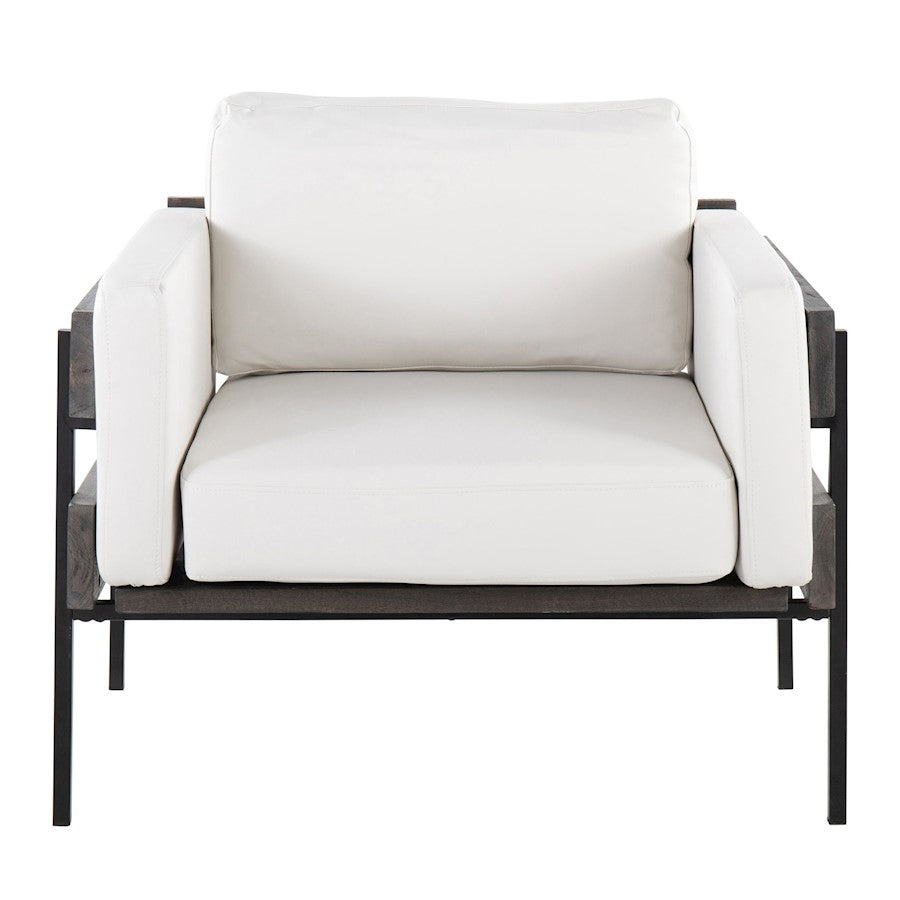 LumiSource Kari Accent Chair | Black Metal, Grey Wood, White PU | Living Room & Office Seating | 36 W x 30 D x 30.5 H in | Model CHR-KARIPU2BKGYW