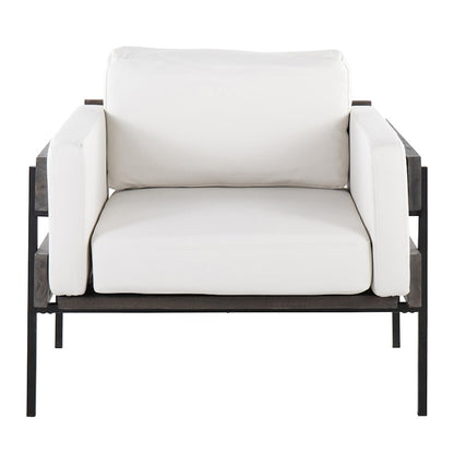 LumiSource Kari Accent Chair | Black Metal, Grey Wood, White PU | Living Room & Office Seating | 36 W x 30 D x 30.5 H in | Model CHR-KARIPU2BKGYW