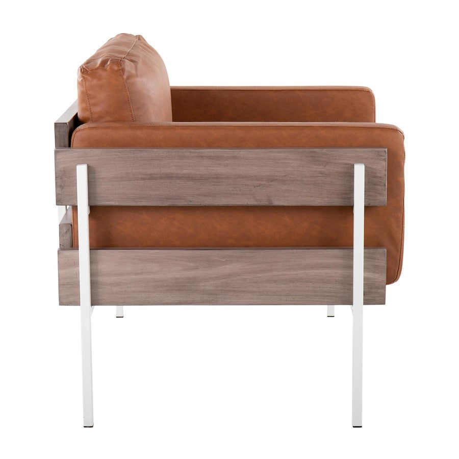 LumiSource Kari Accent Chair | White Metal, Grey Wood, Camel PU | Living Room & Lounge Seating | 36 W x 30 D x 30.5 H in | Model CHR-KARIPU2WGYCAM