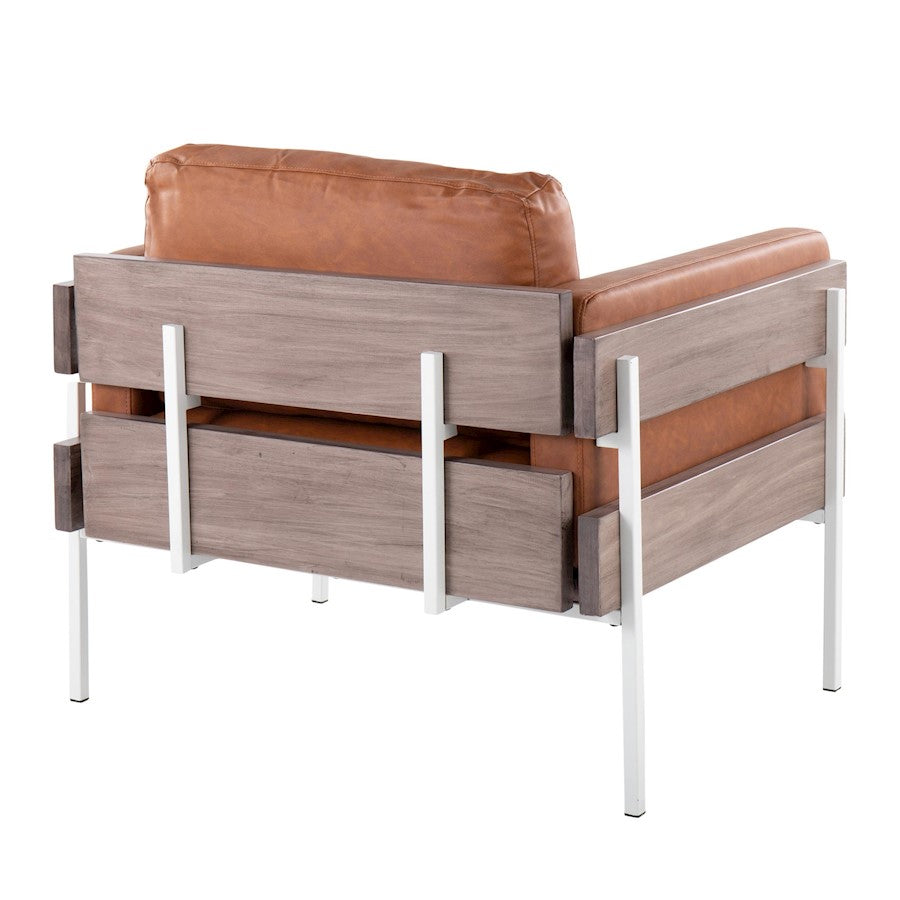 LumiSource Kari Accent Chair | White Metal, Grey Wood, Camel PU | Living Room & Lounge Seating | 36 W x 30 D x 30.5 H in | Model CHR-KARIPU2WGYCAM