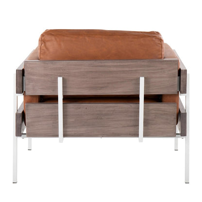LumiSource Kari Accent Chair | White Metal, Grey Wood, Camel PU | Living Room & Lounge Seating | 36 W x 30 D x 30.5 H in | Model CHR-KARIPU2WGYCAM