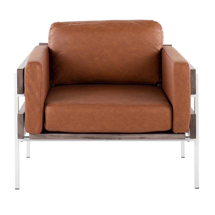 LumiSource Kari Accent Chair | White Metal, Grey Wood, Camel PU | Living Room & Lounge Seating | 36 W x 30 D x 30.5 H in | Model CHR-KARIPU2WGYCAM