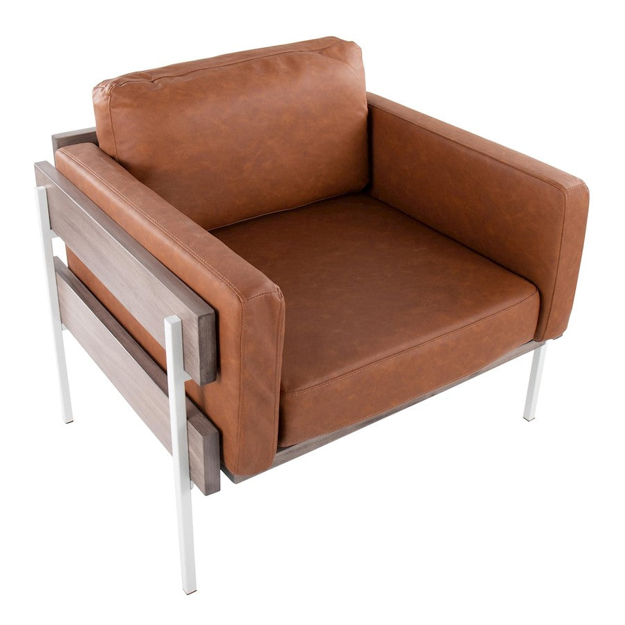 LumiSource Kari Accent Chair | White Metal, Grey Wood, Camel PU | Living Room & Lounge Seating | 36 W x 30 D x 30.5 H in | Model CHR-KARIPU2WGYCAM