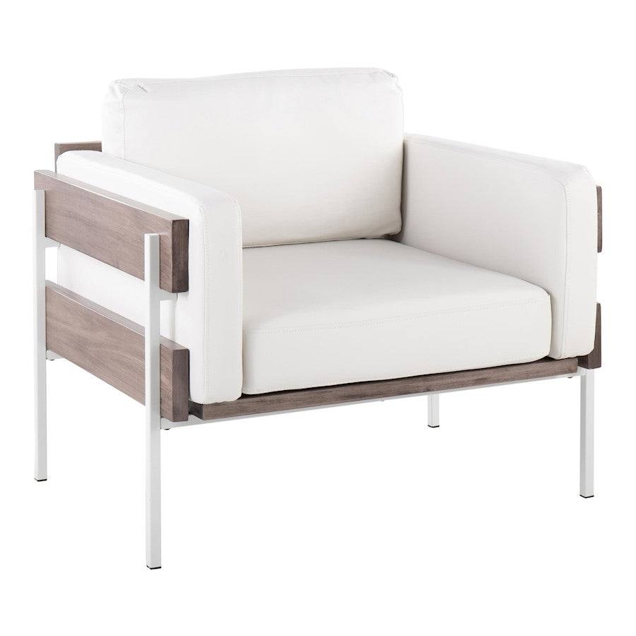 LumiSource Kari Accent Chair | White Metal, Grey Wood, White PU | Living Room & Office Seating | 36 W x 30 D x 30.5 H in | Model CHR-KARIPU2WGYW