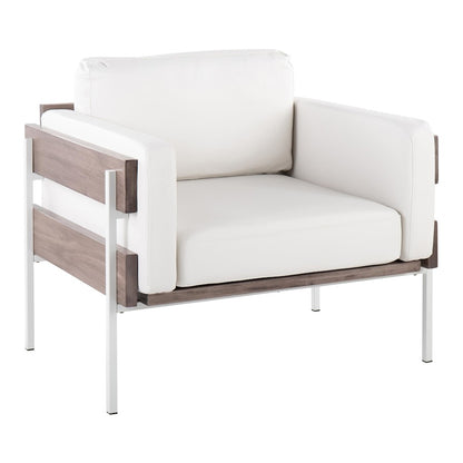 LumiSource Kari Accent Chair | White Metal, Grey Wood, White PU | Living Room & Office Seating | 36 W x 30 D x 30.5 H in | Model CHR-KARIPU2WGYW