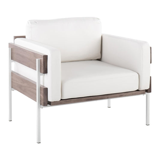 LumiSource Kari Accent Chair | White Metal, Grey Wood, White PU | Living Room & Office Seating | 36 W x 30 D x 30.5 H in | Model CHR-KARIPU2WGYW